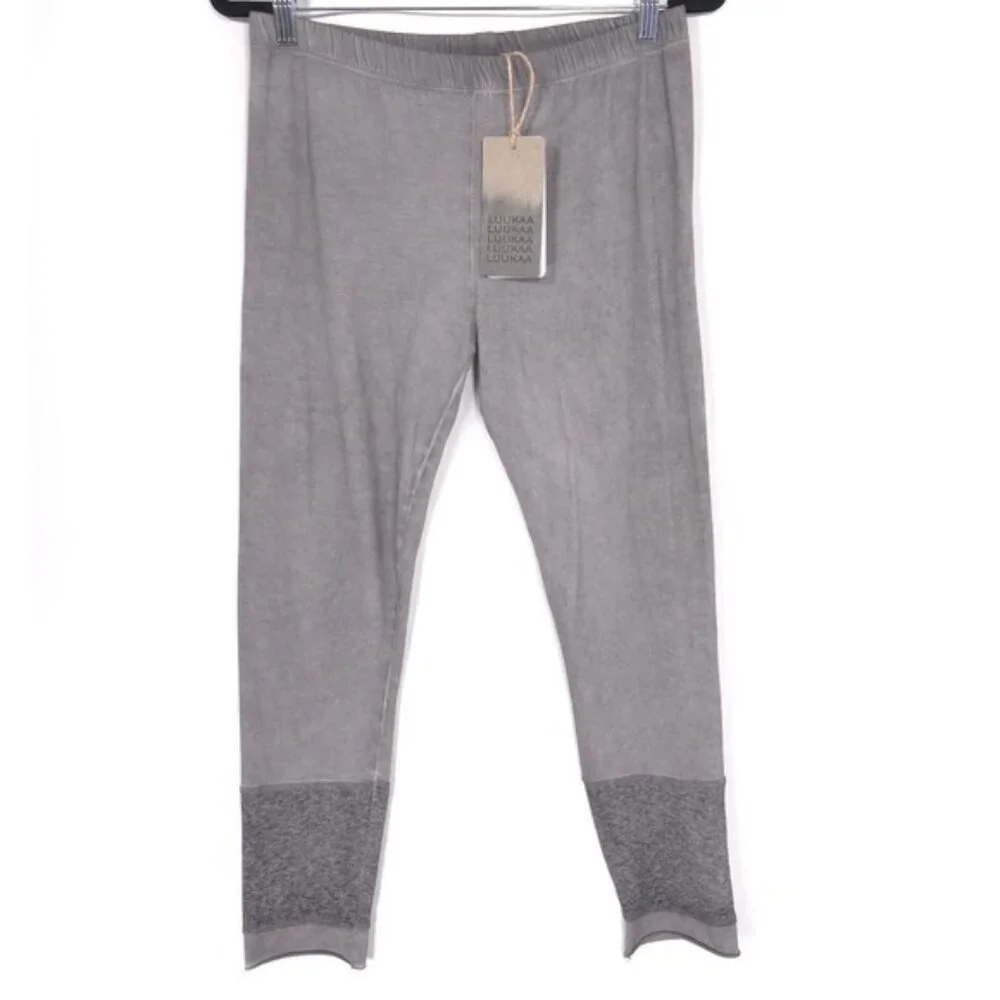 NWT LUUKAA Size US 10 LYRIC Garment Dyed Cotton Jersey Leggings Stone Pants LK 3